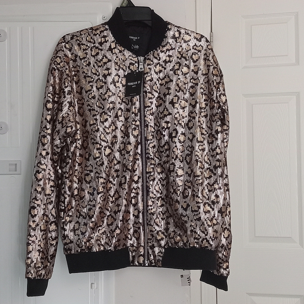 Sequin Leopard Print Bomber Jacket NWT - image 7